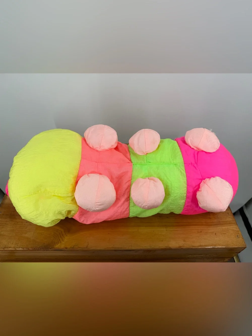 Vintage 90s Puffalump Style Neon Caterpillar Plush Rainbow Worm Dragon